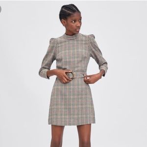 ZARA Plaid Mock Neck Dress